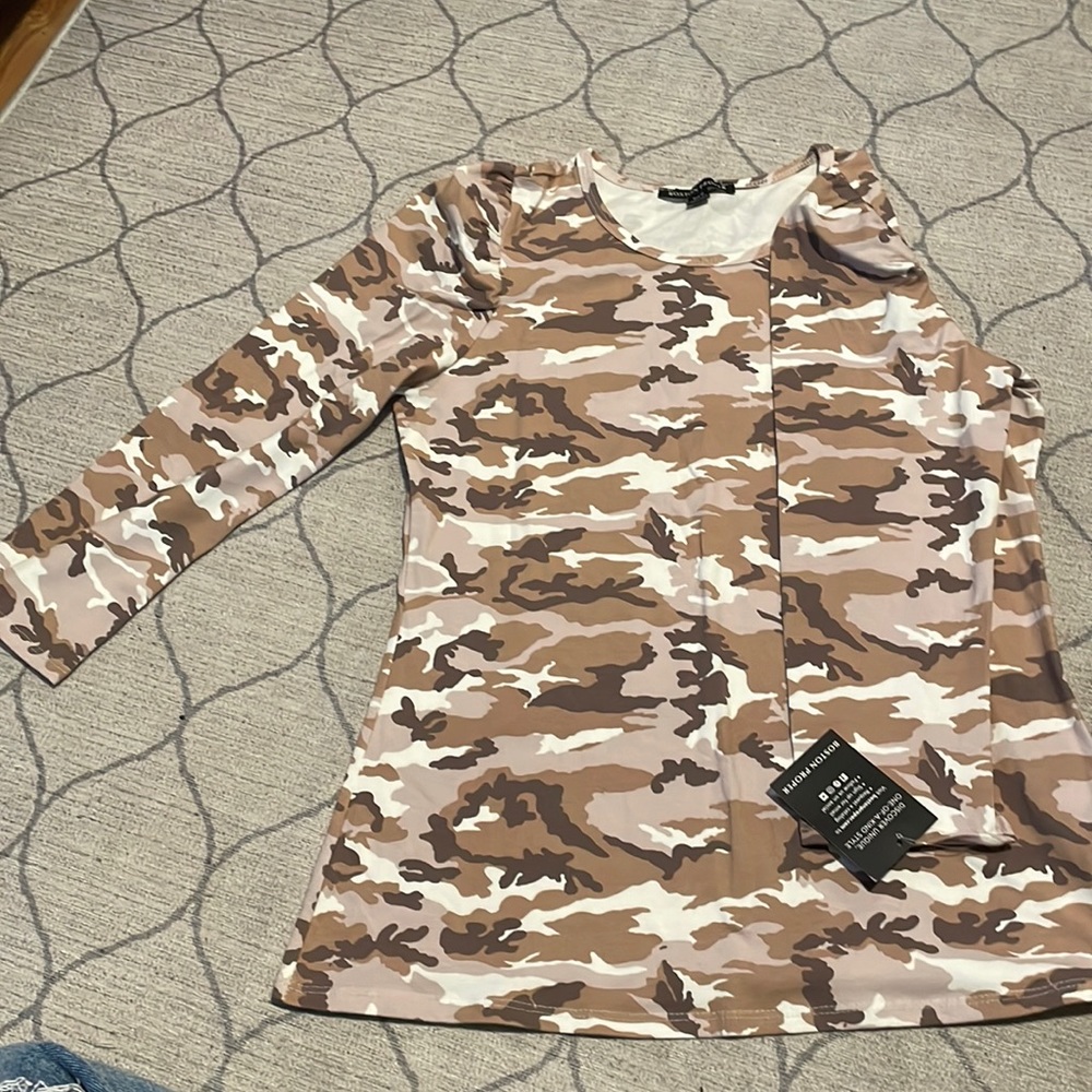 Nuetral color camo long sleeve womens shirt